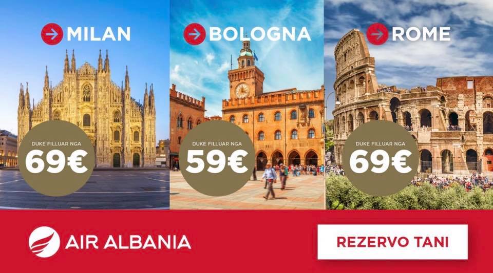 Air Albania Rome Bologna Milano Tirana